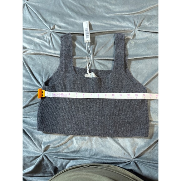 NWT Everlane Size Large Gray Wool Tank Top Cropped Yak Hair Trendy Stretch - Picture 8 of 9